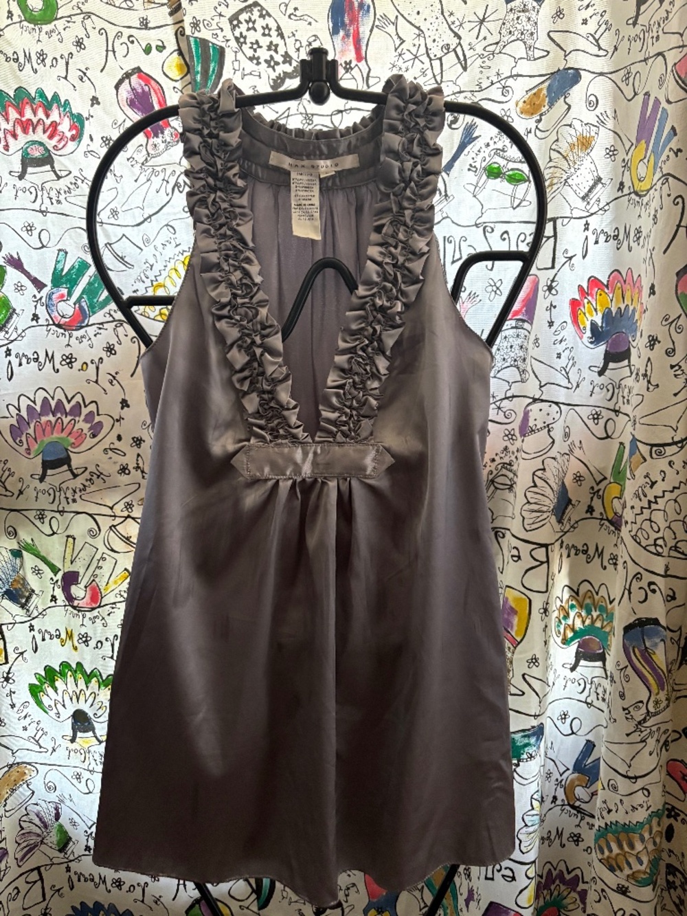 Max Studio poly/ spandex ruffled evening tank